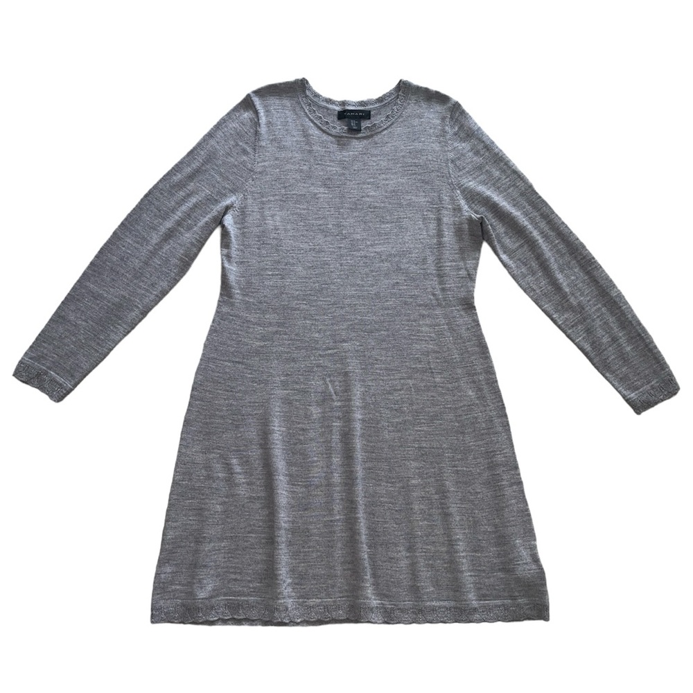 Tahari Gray Sweater Dress Xl Womens Fall Winter Wool Blend Knit